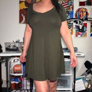Forever-21 Women's Green and Khaki Dress
